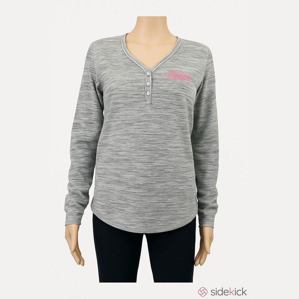 Bobby Brooks Sleepwear  gray henley top M V-neck buttons bow detail embroidered